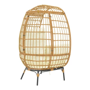 Πολυθρόνα Frox Wicker Rattan Φυσικό-Μεταλλικό Φυσικό-Μαύρο Πόδι-Μπεζ Μαξιλάρι 96X76X145Εκ
