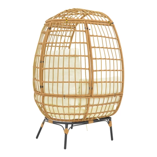 Πολυθρόνα Frox Wicker Rattan Φυσικό-Μεταλλικό Φυσικό-Μαύρο Πόδι-Μπεζ Μαξιλάρι 96X76X145Εκ