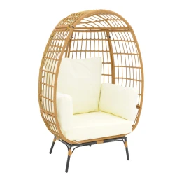 Πολυθρόνα Frox Wicker Rattan Φυσικό-Μεταλλικό Φυσικό-Μαύρο Πόδι-Μπεζ Μαξιλάρι 96X76X145Εκ