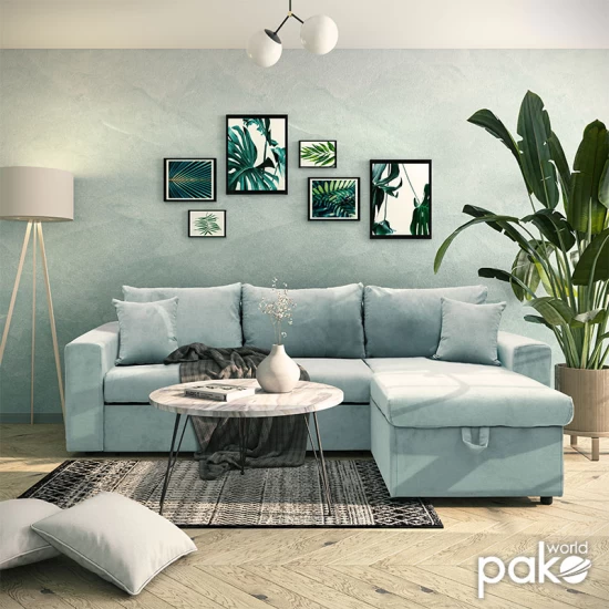 Γωνιακός Καναπές-Κρεβάτι Αναστρέψιμος Lilian Ύφασμα Πράσινο Μέντας 225X148X81Εκ