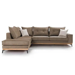 Γωνιακός Καναπές Δεξιά Γωνία Luxury Ii Ύφασμα Mocha-Cream 290X235X95Εκ