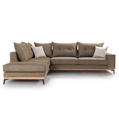Γωνιακός Καναπές Δεξιά Γωνία Luxury Ii Ύφασμα Mocha-Cream 290X235X95Εκ