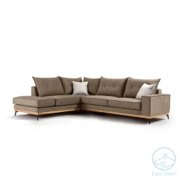 Γωνιακός Καναπές Δεξιά Γωνία Luxury Ii Ύφασμα Mocha-Cream 290X235X95Εκ