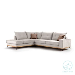 Γωνιακός Καναπές Δεξιά Γωνία Luxury Ii Ύφασμα Cream-Mocha 290X235X95Εκ
