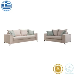 Σετ Σαλονιού 2Τεμ Verona Κρεμ Ύφασμα Με Μαξιλάρια Σε Μέντα Απόχρωση