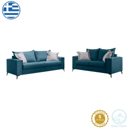 Σετ Σαλονιού 2Τεμ Verona Μπλε Ύφασμα Με Μαξιλάρια Σε Απόχρωση Ανοιχτό Γκρι