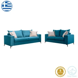 Σετ Σαλονιού 2Τεμ Verona Πετρόλ Ύφασμα Με Μαξιλάρια Σε Μπεζ Απόχρωση