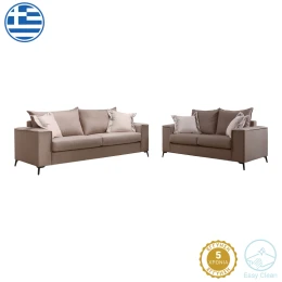 Σετ Σαλονιού 2Τεμ Verona Μόκα Ύφασμα Με Μαξιλάρια Σε Κρεμ Απόχρωση