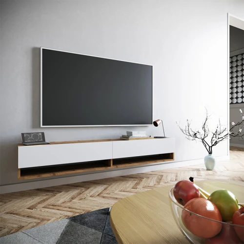 Έπιπλο Τηλεόρασης Επιτοίχιο Handra Λευκό-Oak 180X31,5X29,5Εκ