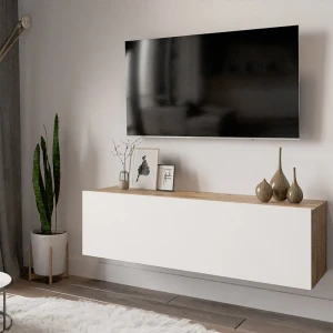 Έπιπλο Τηλεόρασης Επιτοίχιο Serit Λευκό-Oak 100X31,5X29,5Εκ