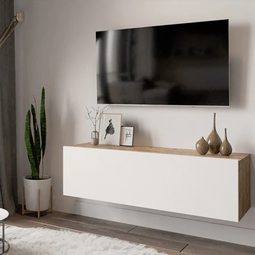 Έπιπλο Τηλεόρασης Επιτοίχιο Serit Λευκό-Oak 100X31,5X29,5Εκ