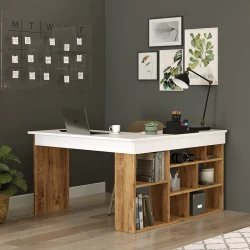 Γραφείο Γωνιακό Rosaline Λευκό-Oak 120X129X72Εκ