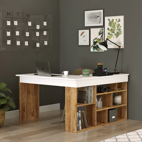 Γραφείο Γωνιακό Rosaline Λευκό-Oak 120X129X72Εκ