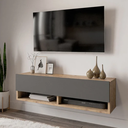 Έπιπλο Τηλεόρασης Επιτοίχιο Roscoe Ανθρακί-Oak 100X31,5X29Εκ