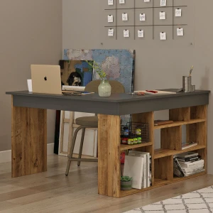 Γραφείο Γωνιακό Rosaline Ανθρακί-Oak 120X129X72Εκ
