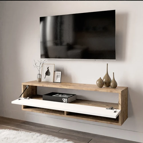 Έπιπλο Τηλεόρασης Επιτοίχιο Roscoe Λευκό-Oak 100X31.5X29.5Εκ