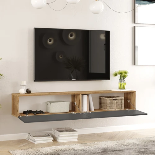 Έπιπλο Τηλεόρασης Επιτοίχιο Dello Ανθρακί-Sonoma 180X31.6X29.6Εκ