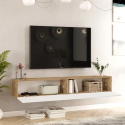 Έπιπλο Τηλεόρασης Επιτοίχιο Dello Λευκό-Oak 180X31.6X29.6Εκ