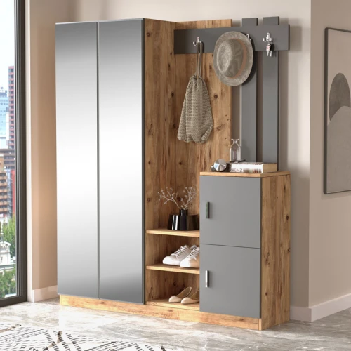 Έπιπλο Εισόδου Doorse Μελαμίνης Ανθρακί-Oak 147.5X35X180Εκ