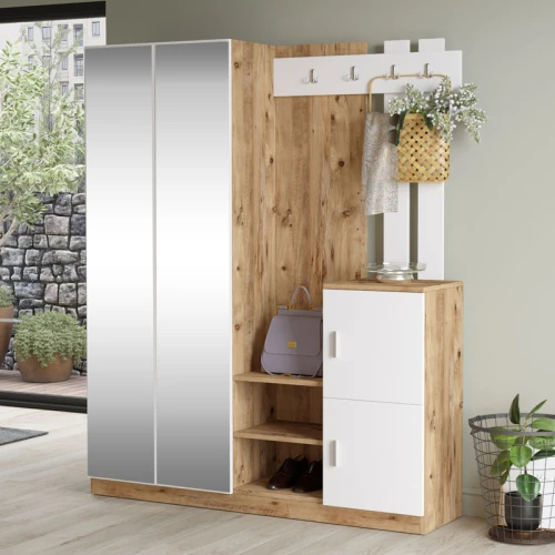 Έπιπλο Εισόδου Doorse Μελαμίνης Λευκό-Oak 147.5X35X180Εκ