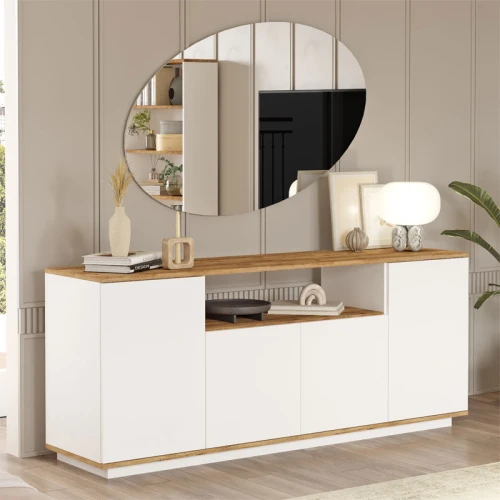 Μπουφές Placefol Μελαμίνης Λευκό-Φυσικό 180X44.5X75Εκ