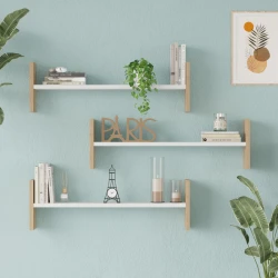 Ραφιέρα Τοίχου Mento Λευκό Με Oak 75,6X14,5X23,6Εκ