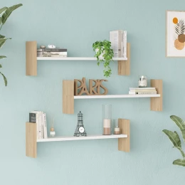 Ραφιέρα Τοίχου Mento Λευκό Με Oak 75,6X14,5X23,6Εκ
