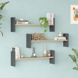 Ραφιέρα Τοίχου Mento Oak Με Ανθρακί 75,6X14,5X23,6Εκ