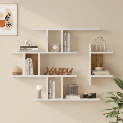 Ραφιέρα Τοίχου Ledia Λευκό Με Oak 110,6X14,5X78Εκ