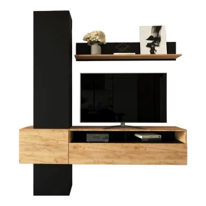 Σύνθετο Σαλονιού Wendy Σε Oak-Μαύρη Απόχρωση 195.1X37.3X219.1Εκ