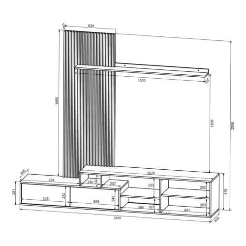 Σύνθετο Σαλονιού Eviora Καφέ Με Σκούρο Καρυδί 235X40X208.6Εκ
