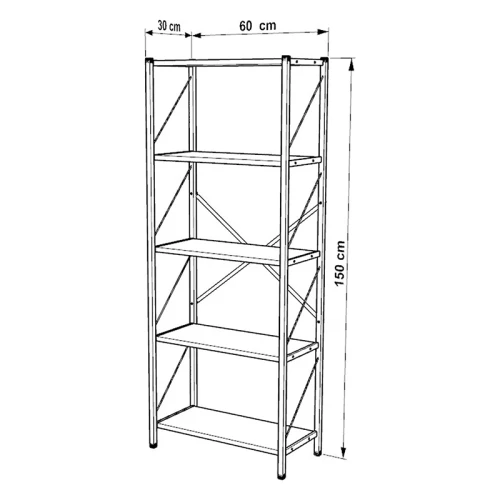 Βιβλιοθήκη Bimblem Καρυδί Με Μαύρο Μέταλλο 60X30X150Εκ