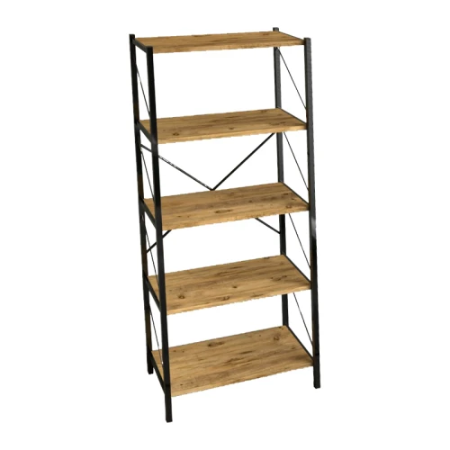 Βιβλιοθήκη Bimblem Oak Με Μαύρο Μέταλλο 60X30X150Εκ