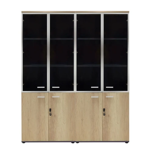 Nτουλάπα Γραφείου Τετράφυλλη Με 2 Γυάλινες Πόρτες Lotus Χρώμα Φυσικό-Ανθρακί 160X40,5X200Εκ