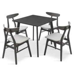Tραπεζαρία Benson - Orlean Σετ 5Τμχ Rustic Grey - Ύφασμα Γκρι 80X80X75Εκ
