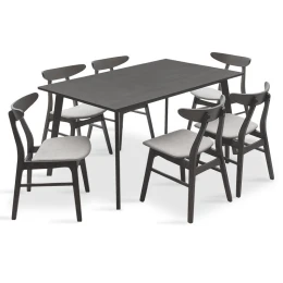 Tραπεζαρία Benson - Orlean Σετ 7Τμχ Rustic Grey - Ύφασμα Γκρι 150X90X75Εκ