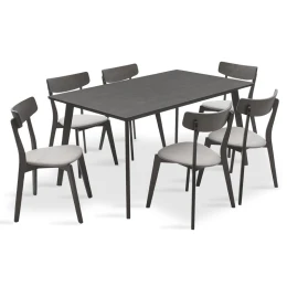 Tραπεζαρία Benson - Toto Σετ 7Τμχ Rustic Grey - Ύφασμα Γκρι 150X90X75Εκ