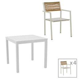 Τραπεζαρία Savor-Kliton Σετ 5Τεμ Λευκό Αλουμίνιο Και Rattan Σε Φυσικό Χρώμα 80X80X74Εκ