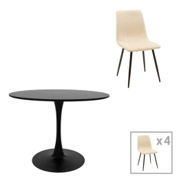 Τραπεζαρία Balou-Noor Σετ 5Τεμ Mdf Μαύρο-Μπεζ Φ120X73Εκ