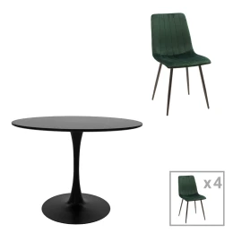 Τραπεζαρία Balou-Noor Σετ 5Τεμ Mdf Μαύρο-Κυπαρισσι Φ120X73Εκ