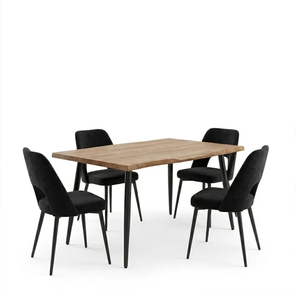 Τραπεζαρία Με Καρέκλες Murde Μαύρο Και Τραπέζι Neve Μαύρο 140X80X75Εκ Σετ 5Τεμ