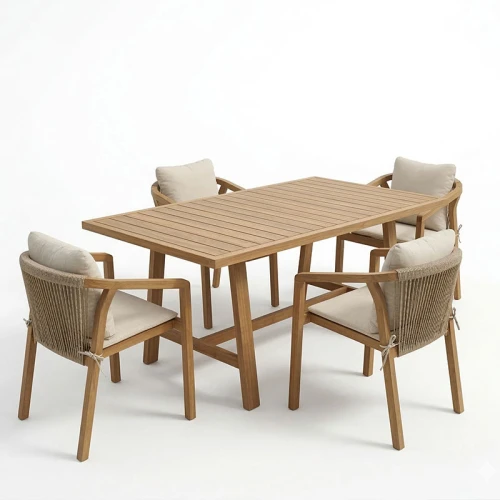 Τραπεζαρία Malibu Μασίφ Ξύλο Ακακίας 160X90X75Εκ Σετ 5Τεμ