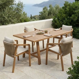 Τραπεζαρία Malibu Μασίφ Ξύλο Ακακίας 160X90X75Εκ Σετ 5Τεμ