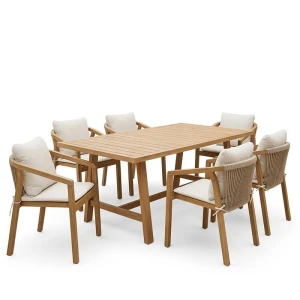 Τραπεζαρία Malibu Μασίφ Ξύλο Ακακίας 180X90X75Εκ Σετ 7Τεμ