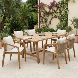 Τραπεζαρία Malibu Μασίφ Ξύλο Ακακίας 180X90X75Εκ Σετ 7Τεμ