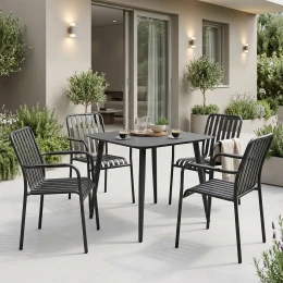 Τραπεζαρία Heven Vista Σετ 5Τεμ Μαύρο Αλουμίνιο 80X80X72Εκ