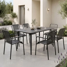 Τραπεζαρία Heven Vista Σετ 7Τεμ Μαύρο Αλουμίνιο 120X70X72Εκ