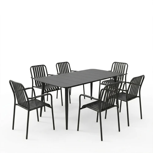 Τραπεζαρία Heven Vista Σετ 7Τεμ Μαύρο Αλουμίνιο 150X80X72Εκ