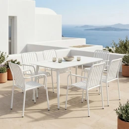 Τραπεζαρία Heven Vista Σετ 7Τεμ Λευκό Αλουμίνιο 120X70X72Εκ