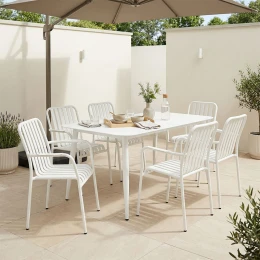 Τραπεζαρία Heven Vista Σετ 7Τεμ Λευκό Αλουμίνιο 150X80X72Εκ